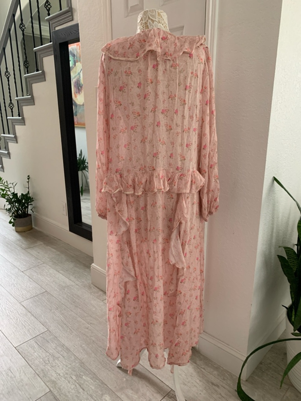 SPELL Fleur Ruffle Gown Pink Champagne Floral Ruffle Maxi Dress - Size Medium - Picture 7 of 13